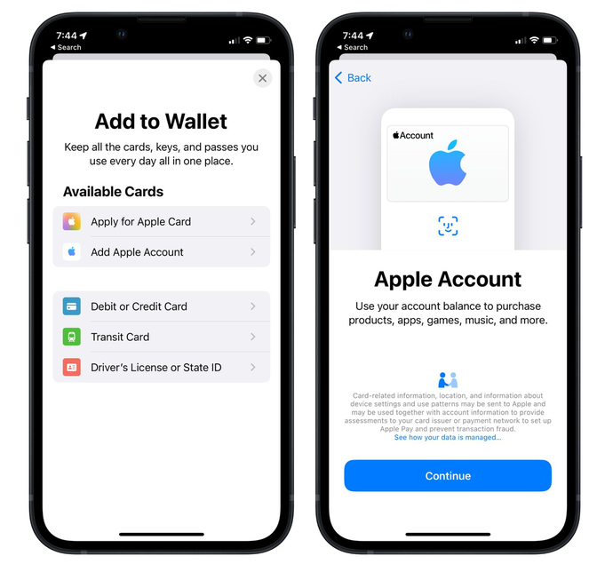 周村苹果手机维修分享iOS 15.5钱包App如何添加 Apple 账户 